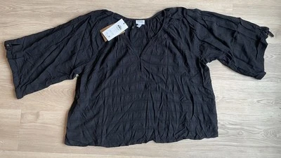 NEW AWARE Peasant Top Boho BLACK Women's Large $72 European Brand Flowy NWT - Imagem 1 de 4