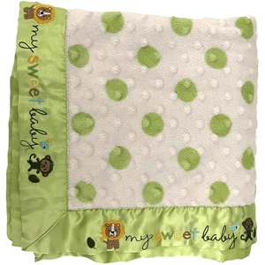 Child Of Mine Green My Sweet Baby Lion Monkey Polka Dot Blanket Minky Fleece - Picture 1 of 5