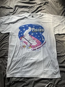 Vintage Katze Sternzeichen Fische Einzelnaht T-Shirt weiß Einheitsgröße - Bild 1 von 5