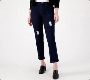 Susan Graver Straight Leg Distressed Ankle Jeans Plus Size 28W Dark Wash - Picture 1 of 3