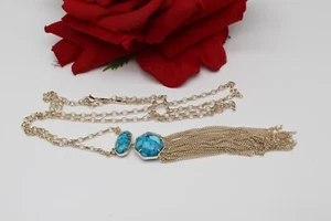 Kendra Scott Simulated Turquoise & Gold tone Tassel 30" Necklace CAT RESCUE - Picture 1 of 2