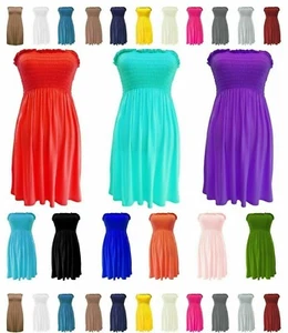 Womens Plain Sheering Boobtube Mini Dress Casual Plain Baggy Jersey Vest.One siz - Picture 1 of 39