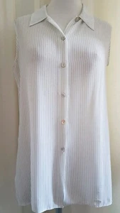 Size uk 14 Charlotte Halton Sleeveless Off White With Grey Stripe Blouse (12-12) - Picture 1 of 11