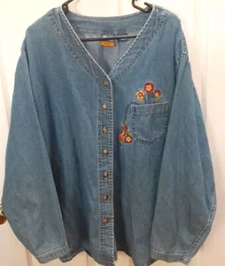 Vintage Disney Pooh Denim Shirt Womens 30W-32W Tigger Long Sleeve Blue - Picture 1 of 5