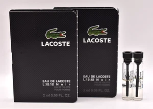 LACOSTE ~ Eau De Lacoste L.12.12 Noir Men's Eau de Toilette 0.06 Oz Lot 2 Vials - Picture 1 of 3