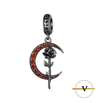 CHARM ROSA E LUNA NERA ARGENTO 925 ZIRCONI - ViP modello PANDORA - Immagine 1 di 4