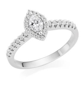 BEAVERBROOKS 18CT WHITE GOLD MARQUISE HALO 0.40ct DIAMOND ENGAGEMENT RING I½ - Picture 1 of 24