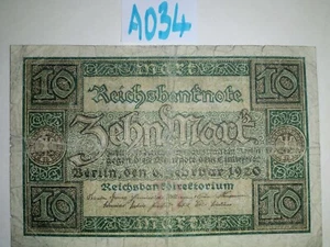 A034 Old Germany banknote 10 mark 1920 Circulated - Picture 1 of 2