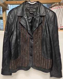 TRIBAL schwarze Lederjacke braun gewebt Größe 16 - Bild 1 von 6