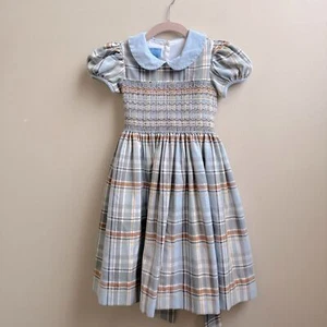 ANAVINI Blue plaid Hand smocked Dress girls Size 6X - Picture 1 of 6