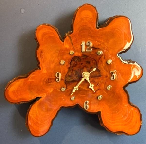 Vintage, Lacquered, Live Edge Slab Wood, Small Wall Clock - Picture 1 of 9
