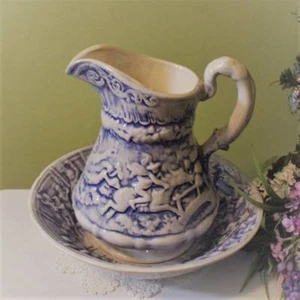 Water Bowl Basin Pitcher 10 inch 18th Century Europa Blue White - Picture 1 of 10