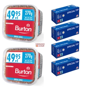 2x Burton Red Tabak MEGABOX 270 g mit 1000 Special-Tip KingSize-Filterhülsen - Bild 1 von 1