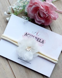 TAUFE Baby Haarband Stirnband Handmade Schleifen Blume FOTOSHOOTING Ivory - Bild 1 von 2