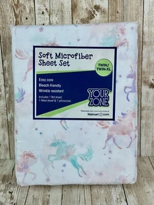 New Your Zone Twin XL Size Microfiber Sheet Set Pink Purple Blue Unicorn Design - Picture 1 of 6
