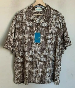 Roundtree Yorke Caribbean Shirt Brown Abstract Short Sleeve Buttons (2 Szs) NEW - Picture 1 of 6