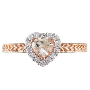 Peach Heart & White Round 0.71CT Lab Grown Diamond Women's Ring In 10K Rose Gold - Picture 1 of 6