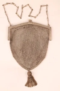 Antique Art Deco Silver Chainmail Purse Ornate Wristlet Clutch - Picture 1 of 12
