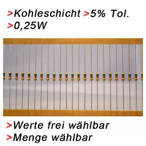 Kohleschicht Widerstände 0,25W 5% Werte und Menge WÄHLBAR 5/10/50/100 Widerstand - Bild 1 von 3