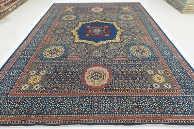 10 x 14 ft Navy Blue Mamluk Afghan Hand Knotted Wool Medallion Rug - Image 1 of 4