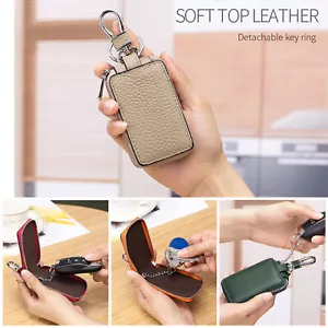 Universal Leather Car Remote Key Fob Chain Zipper Wallet Holder Bags Case Cover - Picture 1 of 18