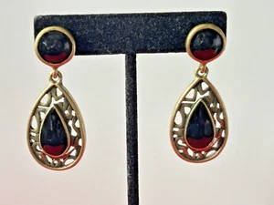 Vintage. Hobe signierte schwarze Emaille Träne baumelnde Ohrringe 2 Zoll - Bild 1 von 8