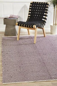 Purple LARGE HAND-LOOMED RUG COTTON FLAT WEAVE FLOOR MAT CARPET 225cm x 155cm - Picture 1 of 8