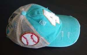 Womens Hat Number 4 Baseball Mom Trucker Adjustable Turquoise New - Picture 1 of 7