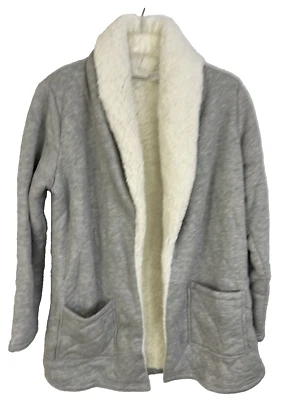 Denim & Co Active Jersey Bonded w/Sherpa Open Front Cardigan Sz XS A373191 Gray - Image 1 of 4