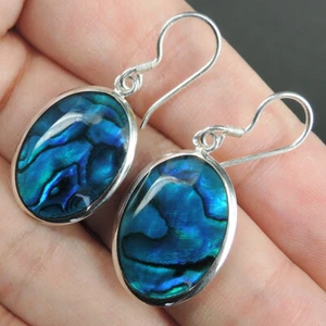Pendientes de plata de ley 925 concha de abulón Paua azul ovalado joyería, PAE-197 - Imagen 1 de 7