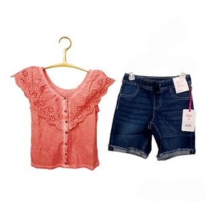 Justice Girlfriend Bermuda Shorts Set 8 Girls Terra Cotta Eyelet Pull On  - Picture 1 of 7