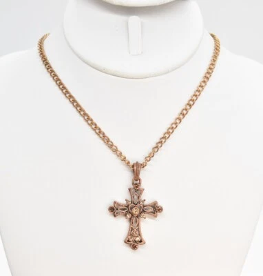 Collar Cadena Colgante Cruz Filigrana Cookie Lee Ámbar Cristal Cobre 22" Foto 1 de 4