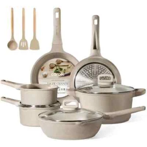 Juego de utensilios de cocina antiadherentes para ollas y sartenes 12 piezas juego de cocinas de inducción bronceado - Imagen 1 de 6