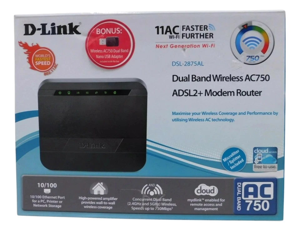 D-Link DSL-2875AL Dual Band Wireless AC750 ADSL2+ Modem Router - image 1 of 4