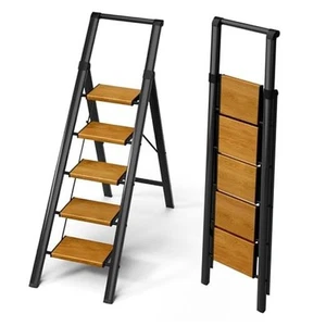 5 Step Ladder,Portable Step Ladder with Anti-Slip Wide Pedal,Aluminum Foldable - Picture 1 of 8
