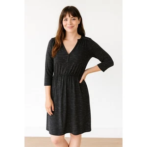 Banana Republic V‑Neck Tie Waist Jersey Dress L Women Black Speckled - Picture 1 of 9
