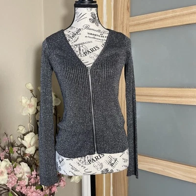 2000-е Y2K блестящий блестящий блестящий H&M разделенный серый блестящий укороченный молнии куртка маленький - Изображение 1 из 4