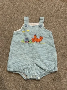 Mameluco bebé niño Mulberry Street 9 meses azul Seersucker langosta ostra bordado - Imagen 1 de 9