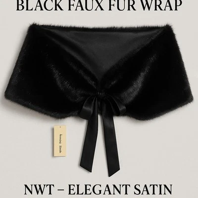 Envoltura de piel sintética negra Amanda Smith - Nueva con etiquetas - Elegante corbata de satén - Regalable Foto 1 de 2