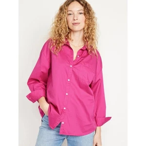 Camisa para mujer Old Navy The Boyfriend de gran tamaño con botones talla XL rosa brillante - Imagen 1 de 9