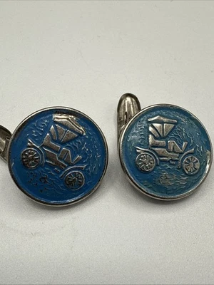 "Gemelos de coche Ford modelo T vintage esmalte azul tono plata botón trasero .75""" Foto 1 de 4