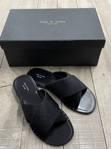 NIB $295 Rag & Bone Keaton Slide Sandal In Black Pony Size: 35(US 5) - Picture 1 of 5