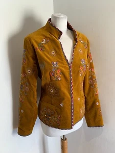 Joe Browns BLAZER jacket WOMEN'S 16 VGC tan velvet embroidered festival - Picture 1 of 10