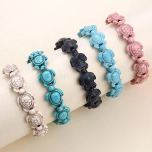 High Quality Hawaiian Sea Turtles Stretch Bracelet Turquoise Stone Beads Gifts - Picture 1 of 15