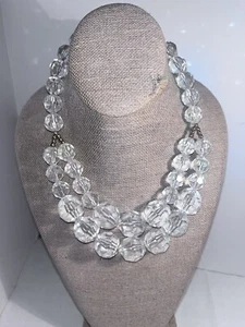Large Chunky Clear Multi String Lucite Beads Necklace 18” Lot A - Picture 1 of 6