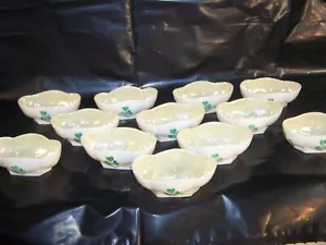 12 Set Belleek Muschel Kleeblatt einzelne Salzverkäufer 3. schwarze Marke 1926-1946 - Bild 1 von 5