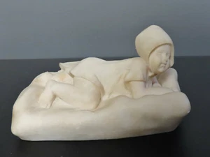 ANTIQUE HAND CARVED MARBLE STATUE OF BABY ca.1860s - Picture 1 of 9