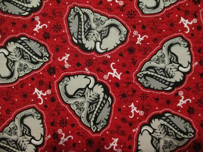 ALABAMA CRIMSON TIDE UNIVERSITY BIG AL LOGO FLOWERS COTTON FABRIC FQ  - Image 1 of 4