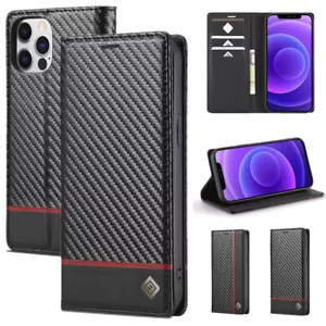 Carbon Fiber Flip Wallet Phone Case Wallet Cover For iPhone 15 14 11 7 8 Plus SE - Picture 1 of 30