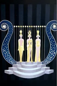 Erte Matted Print 1991 LYRE MUSIC MUSICAL Instrument Triplets Art Deco Fashion - Picture 1 of 10